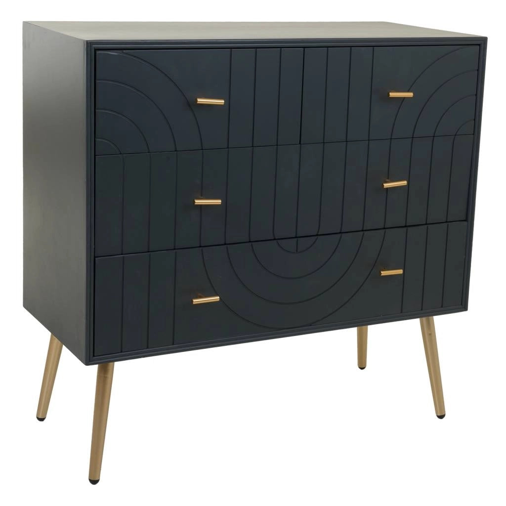 Cassettiera in legno grigio scuro metallo 80x37x78h