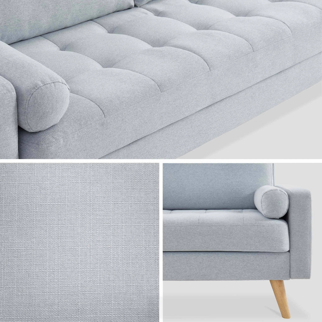 Divano in stile scandinavo in tessuto semplice, 3 posti, grigio chiaro