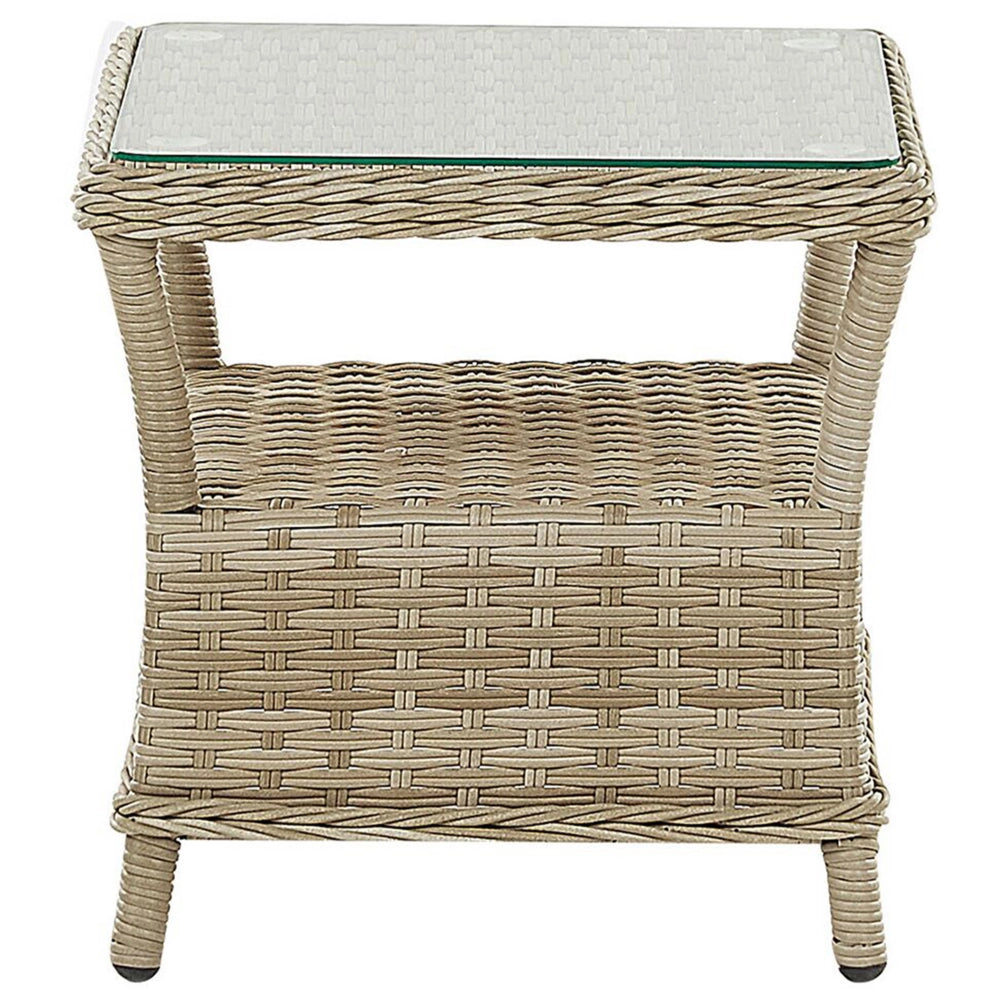 Set da esterno 2 cuscini beige con struttura alluminio rattan sintetico e poliestere Tavolo vetro temperato ripiano reclinabile tradizionale