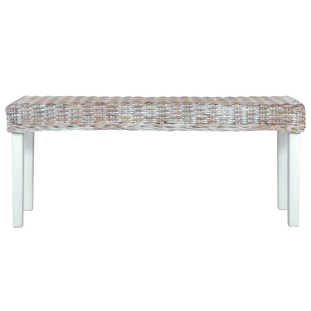 Panca 110 cm Bianca in Rattan Naturale Kubu e Massello di Mango
