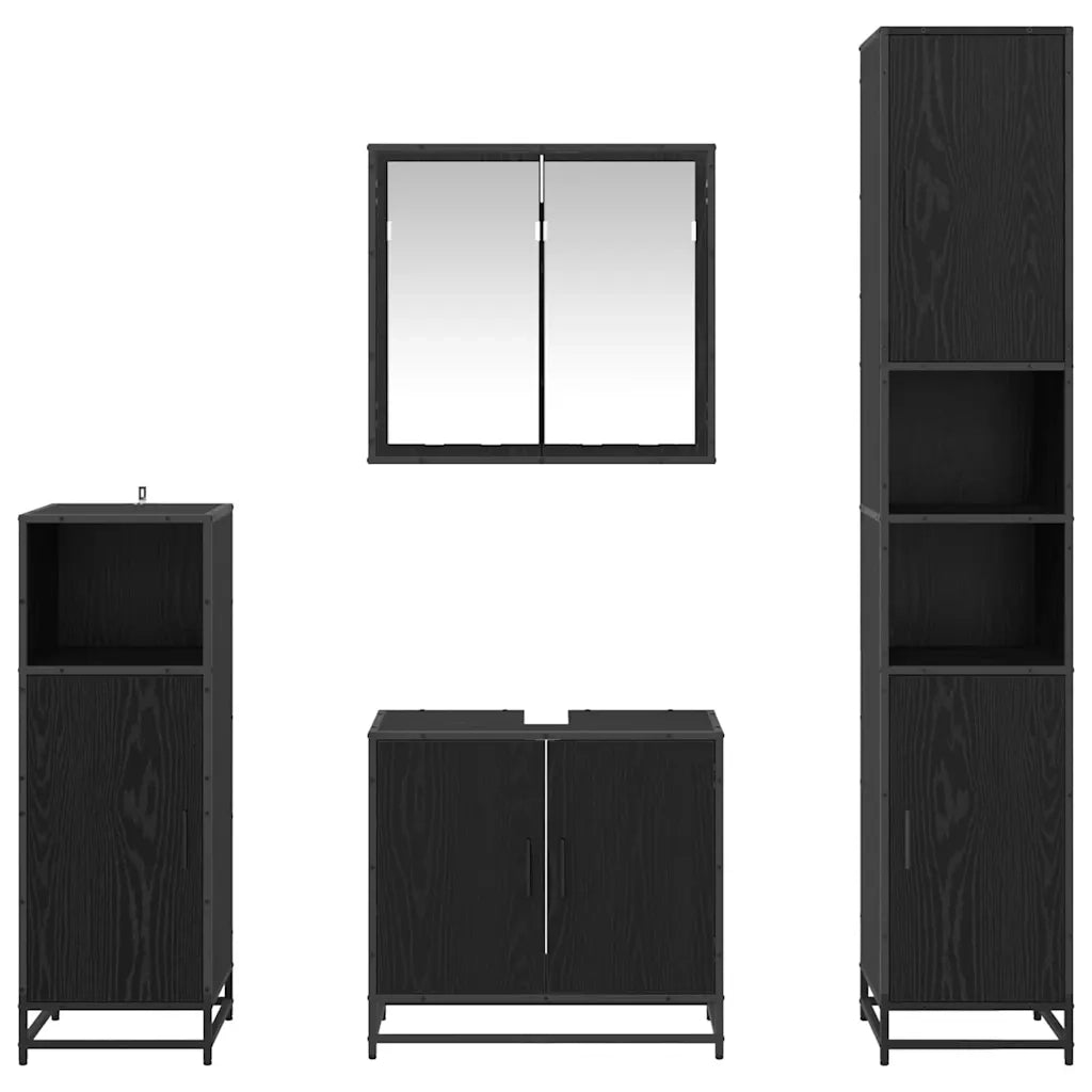 Set di mobili per il bagno 4 pcs Rovere Nero Legno multistrato 3402514