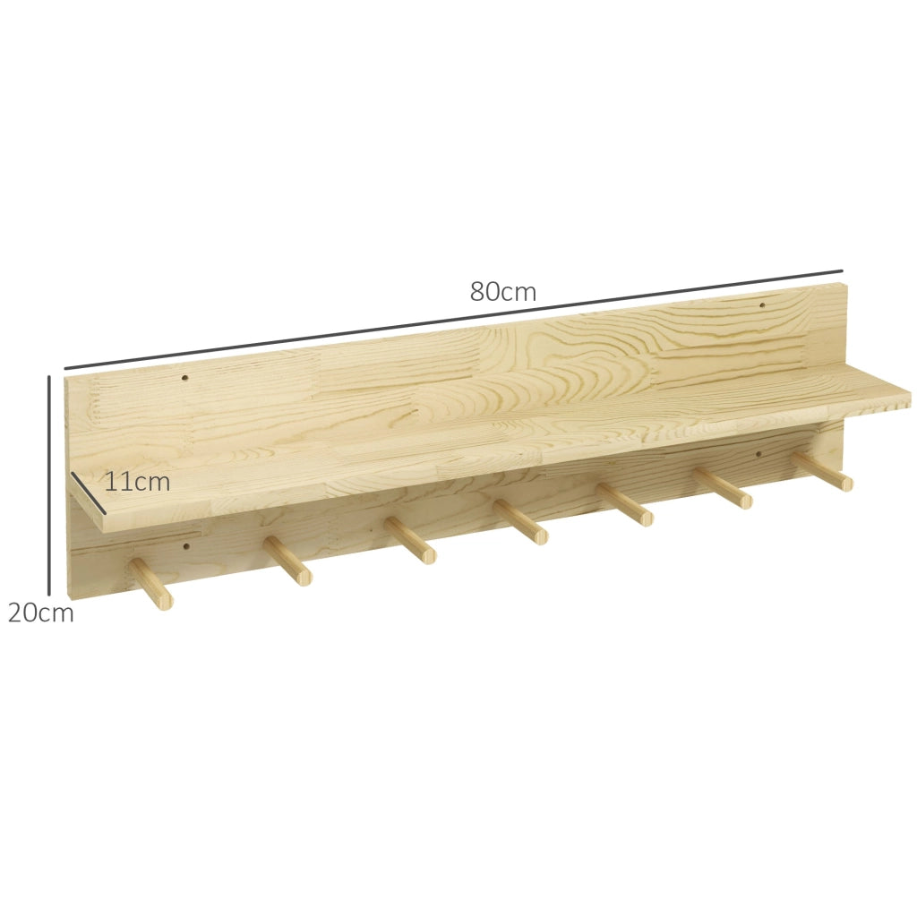 Mensola da Parete con 7 Ganci per Ingresso e Soggiorno 80x12x20 cm in Legno di Abete