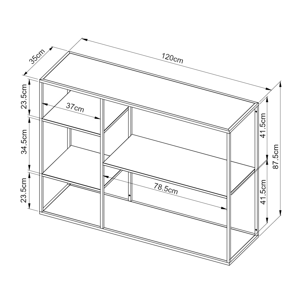 Scaffale Basso da Terra Isojoki Libreria in Acciaio 120 x 35 x 88 cm - Nero Opaco [en.casa]