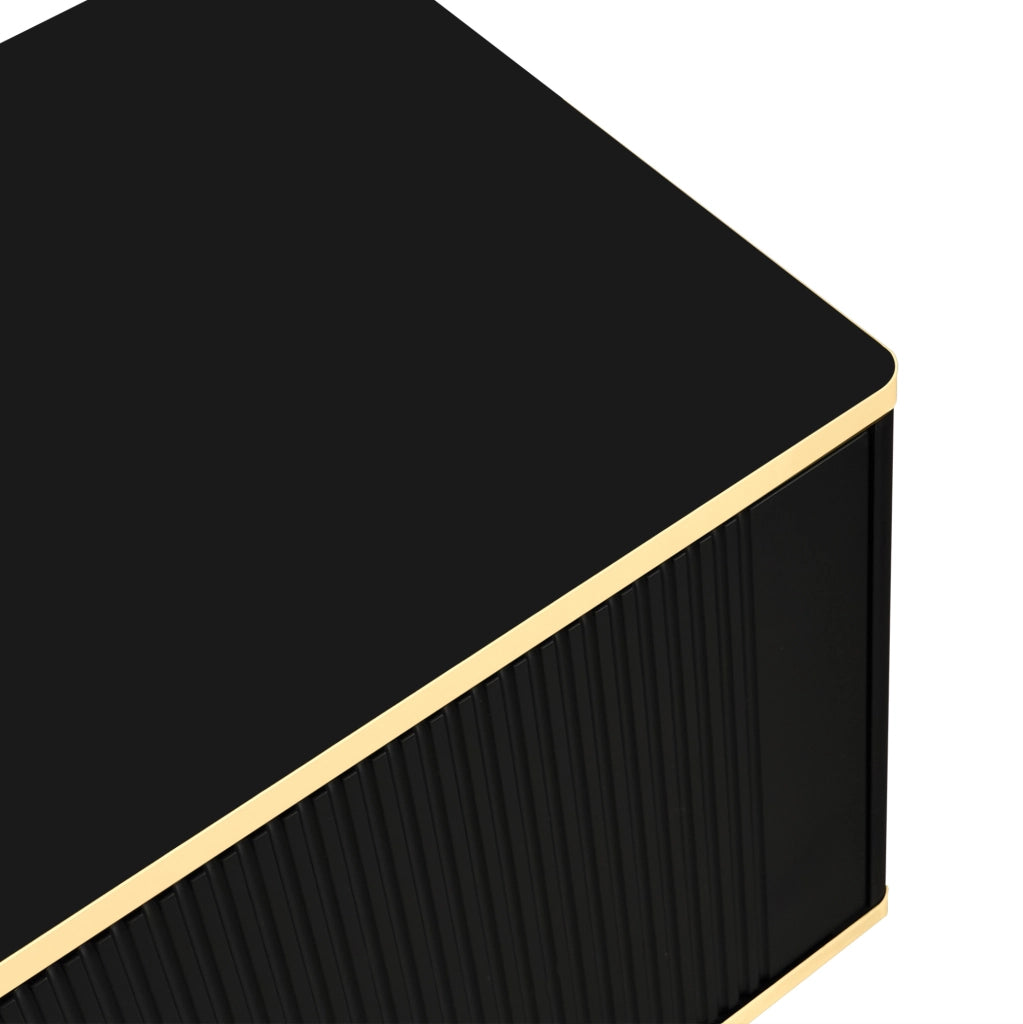 Mobile TV con 2 cassetti e 2 vani; 170x45x37 cm; MDF e pannello truciolare; nero e oro