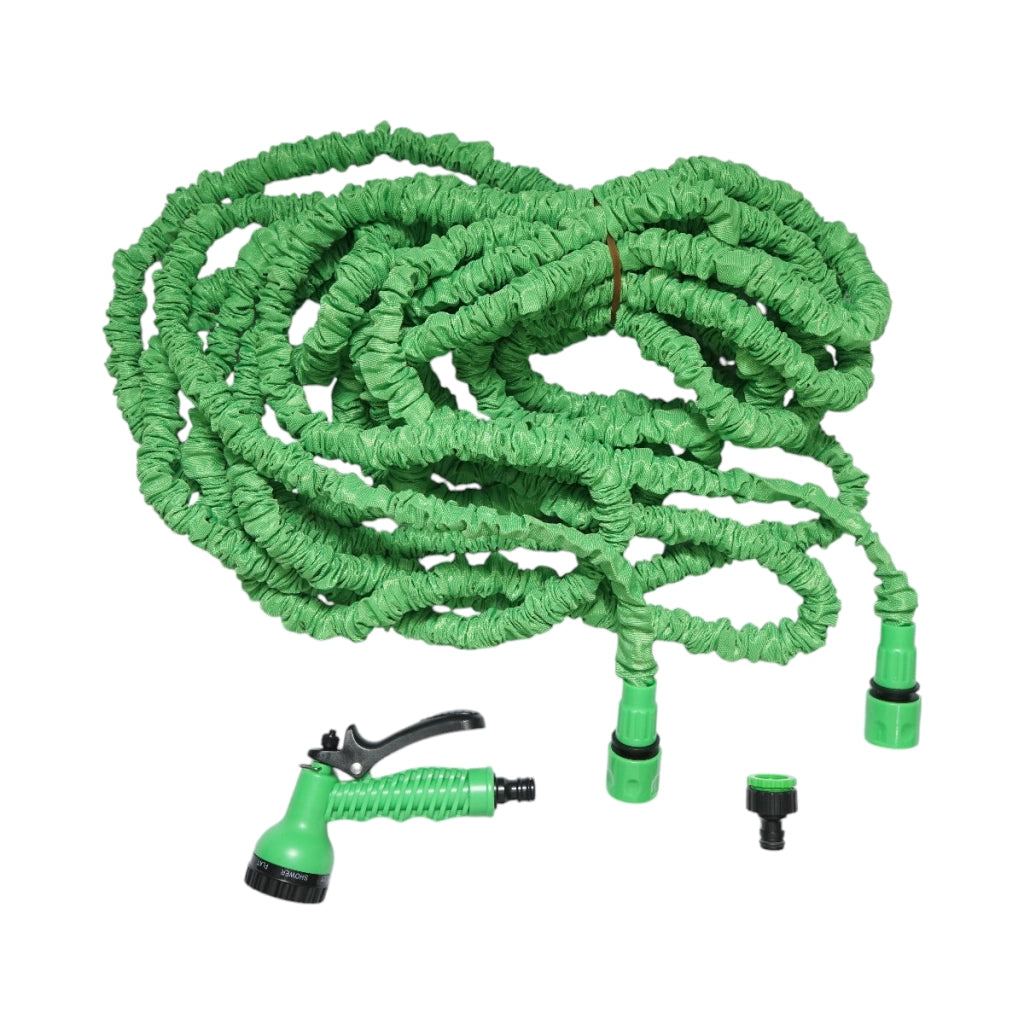 Tubo da giardino estensibile in lattice 10-30 m con pistola regolabile a 7 modalità, adattatore 3/4 e raccordo rapido 1/2