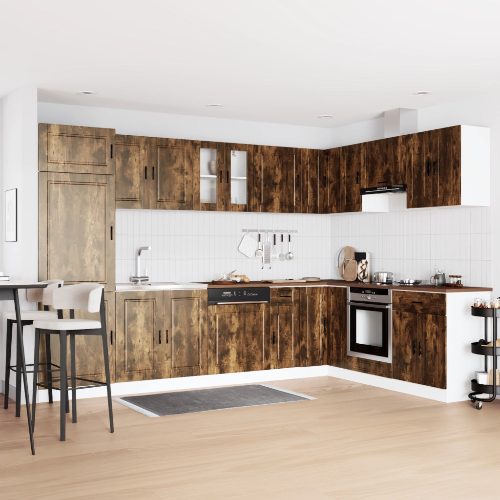 Mobile Base per Lavabo "Porto" con Lavabo Rovere Affumicato 80x46x84,5 cm in Legno Ingegnerizzato