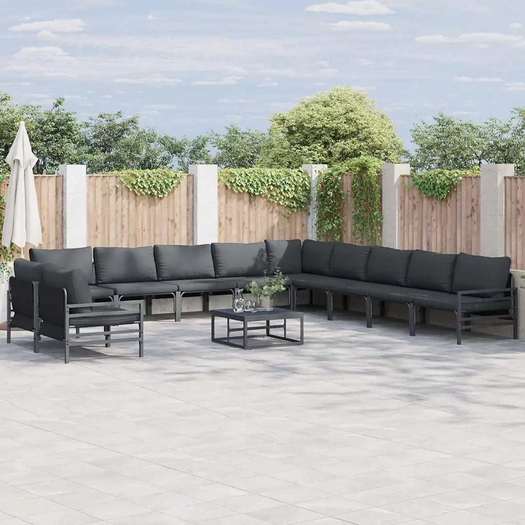Set Divano da Giardino con cuscino 11 pcs Nero Acciaio 3379006