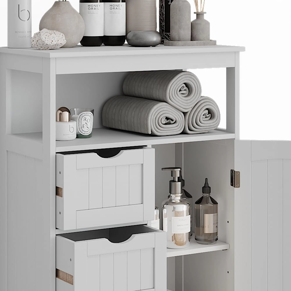 Mobiletto midi Bianco, Bianco, 56 x 86.5 cm con cassetti, per la conservazione di articoli da bagno e asciugamani