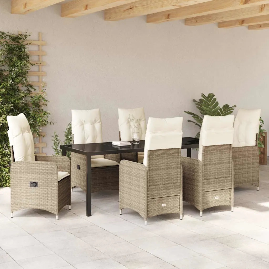 Set da Pranzo per Giardino con cuscino 7 pcs Beige polyrattan 3379658