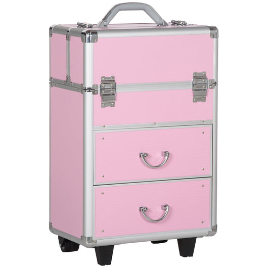 Trolley per Estetista Make Up Trucchi Professionale Rinforzato con Blocco a 2 Chiavi 36x23x58 cm Rosa