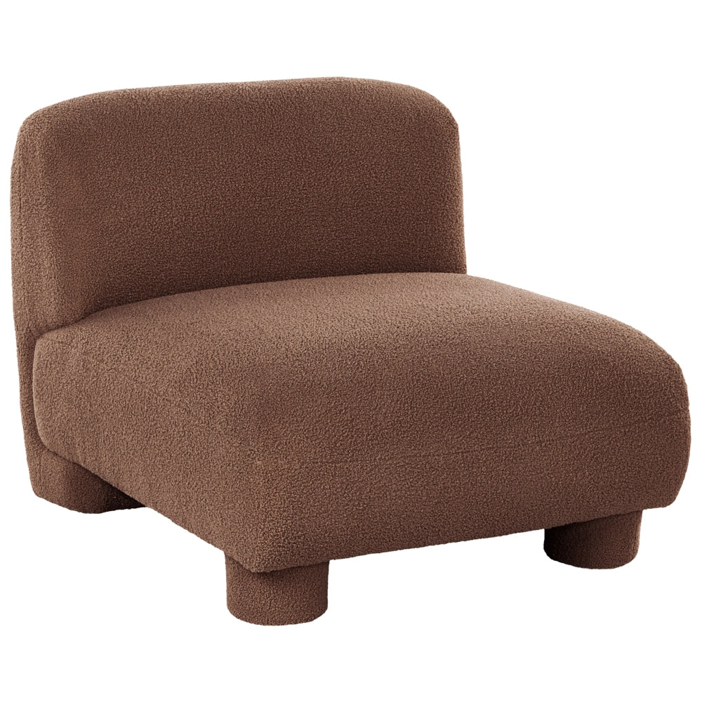 Set da salotto 4 posti con pouf, modulare dal profilo ribassato in stile organico e curvo marrone