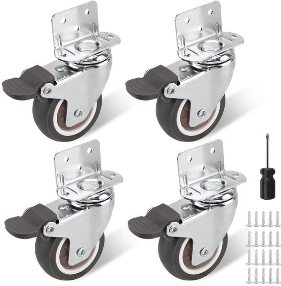 Piedini per mobili 4 x 50 mm – Con freno – Capacità di carico fino a 120 kg – Piedini per mobili pesanti – Piedini per mobili – Ruote per carichi pesanti – Ruote 360° rotanti – Inclusi viti e chiave a croce