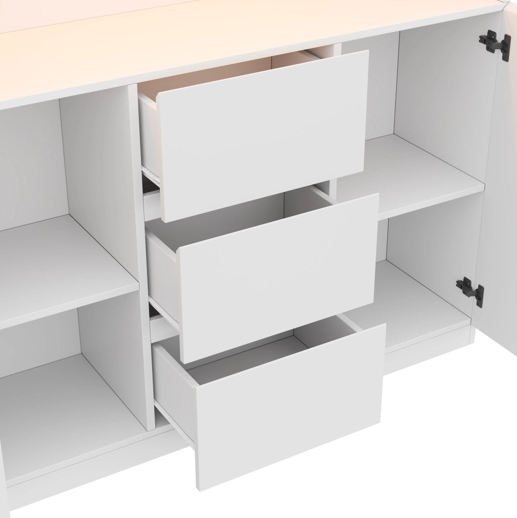 Vetrina in vetro con LED; 3 cassetti e 2 ante; MDF bianco; 120 × 40 × 200 cm