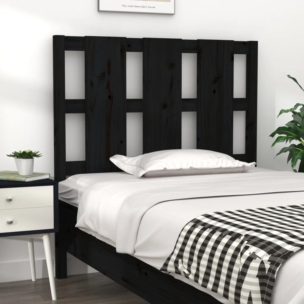 Testiera per Letto Nera 105,5x4x100cm in Legno Massello di Pino 817979