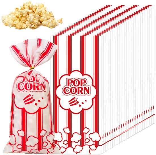 Confezioni di Popcorn 300 pezzi - 12,5 x 27,5 cm - Sacchetti di Carta Rossa - Sacchetti per Dolci - Confezioni per Festa - Materiali OPP di Alta Qualità - Sacchetti per Dolci