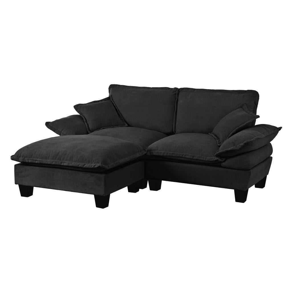 Divano modulare angolare 3 posti - con chaise longue mobile e cuscini - in ciniglia nera