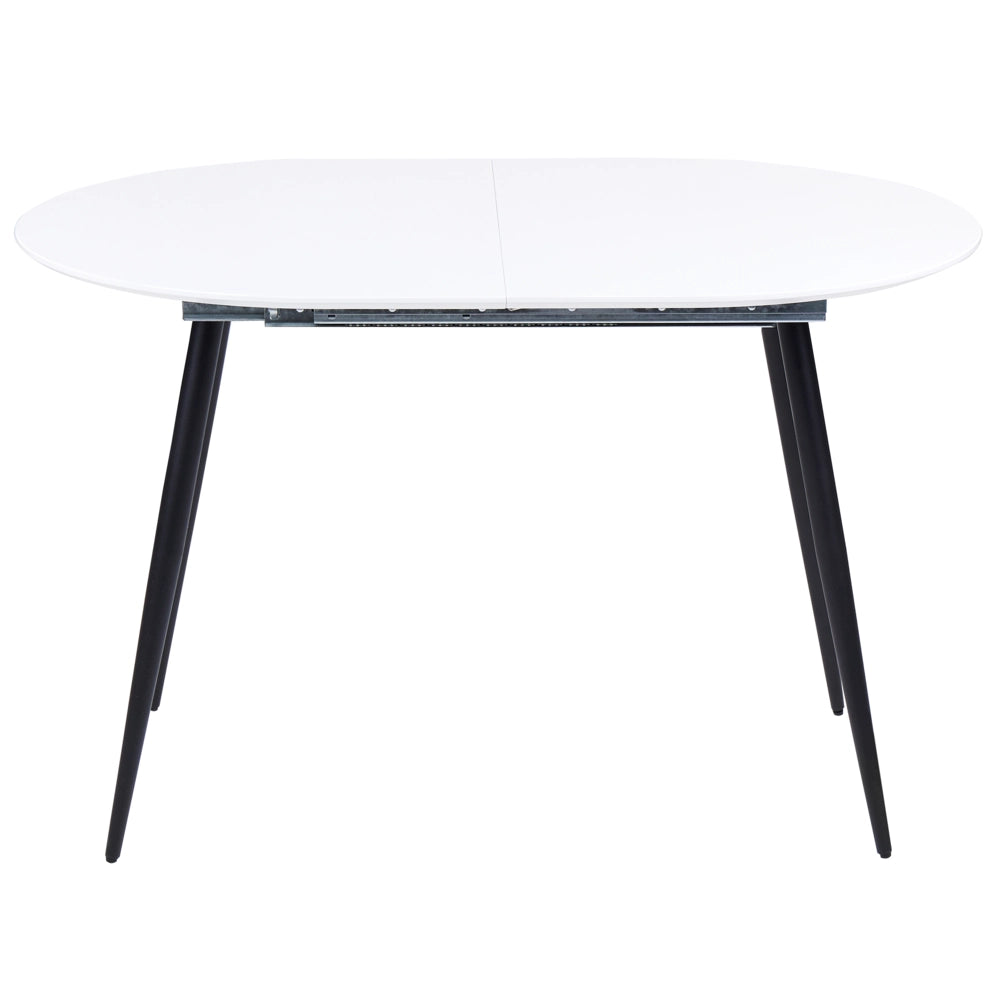 Tavolo da pranzo ovale allungabile moderno con piano in MDF e gambe in acciaio, bianco e nero 120/160 x 80 cm Rettangolare Design Moderno