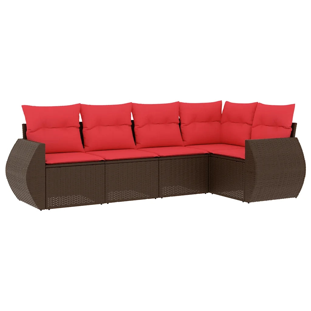 Set Divani da Giardino 5 pz con Cuscini Marrone in Polyrattan 3221333
