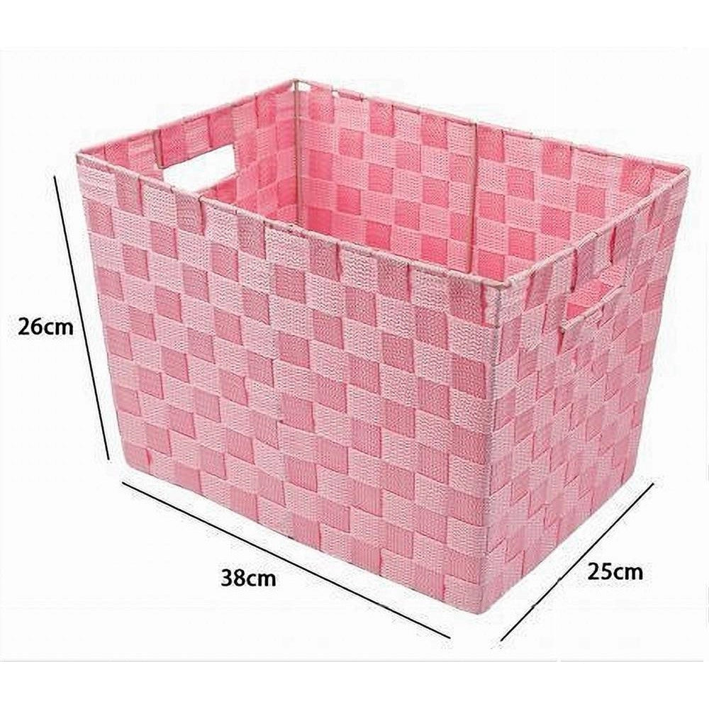 Trade Shop - Portaoggetti Cesto In Tessuto Intrecciato 38 X 26 X 25cm Con Maniglie Rosa 79041 -