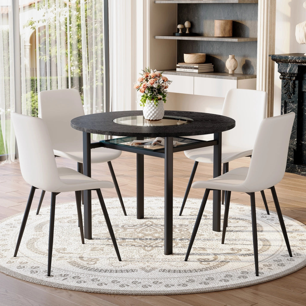 Tavolo da pranzo rotondo con inserto in vetro e ripiano in vetro, per soggiorno e cucina, in MDF e metallo, 100 cm