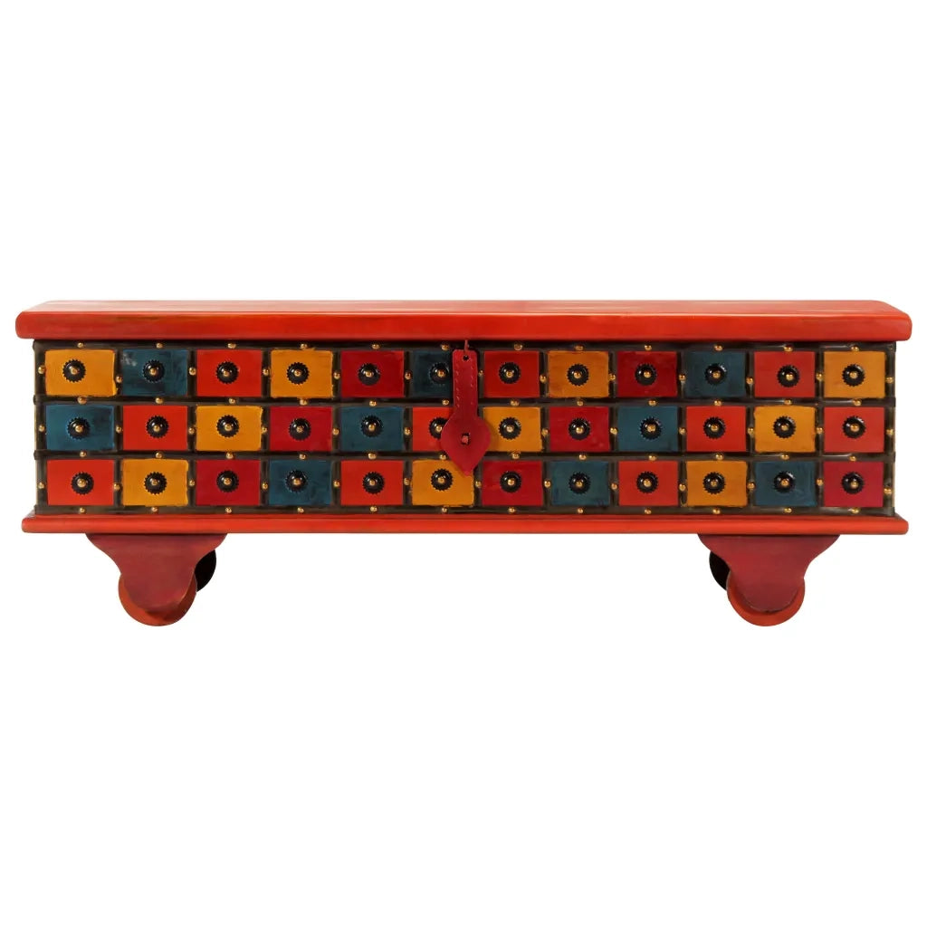 Cassapanca Rossa 110x40x40 cm in Legno Massello di Acacia 247669