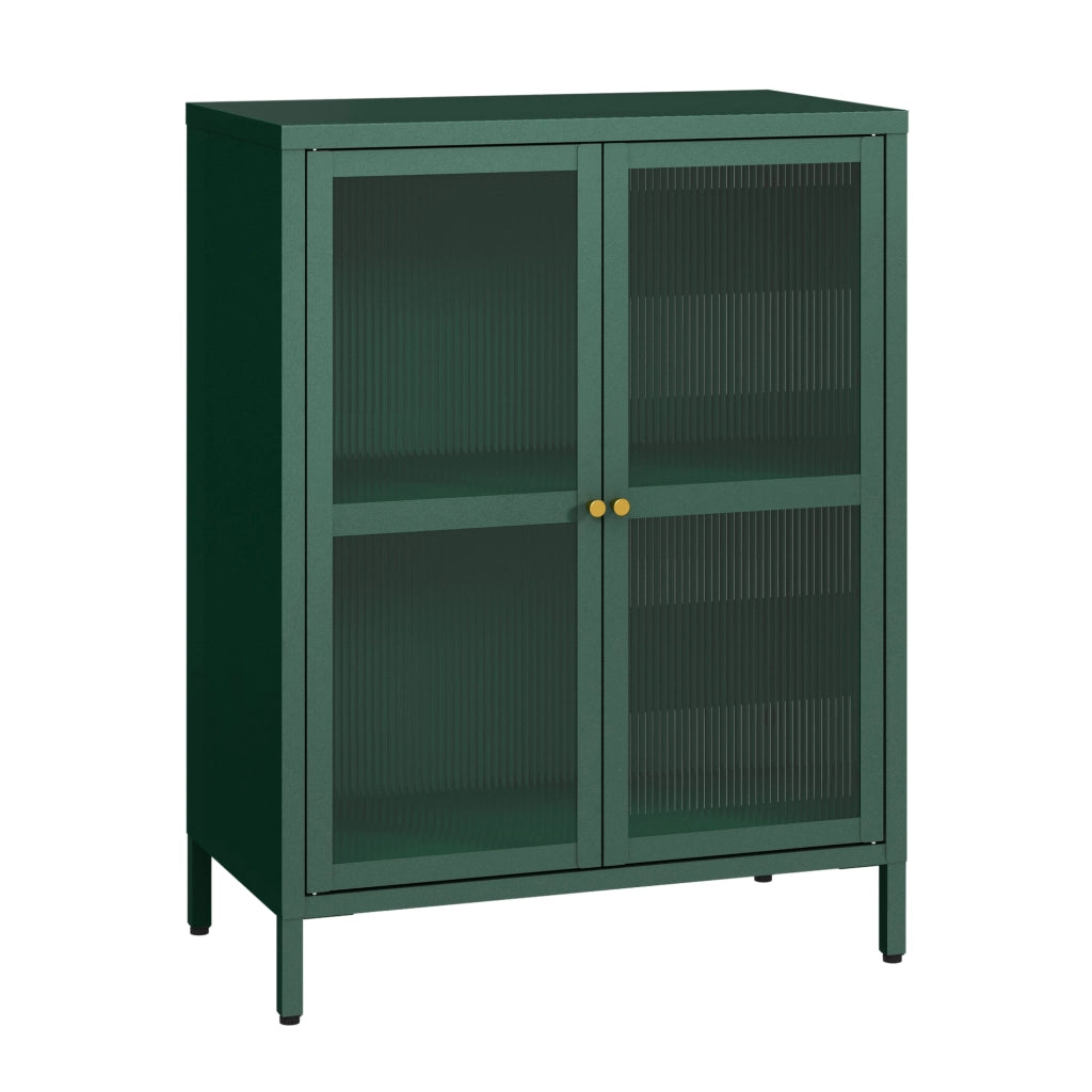 Credenza Säkylä Comò con Ante in Vetro Scanalato 84x64x35 cm Verde Abete [en.casa]