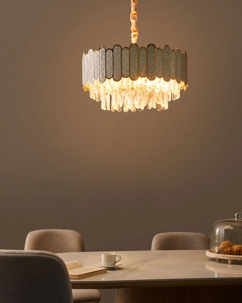 Lampadario in ottone e cristalli di vetro ⌀ 46 cm Lampada a sospensione stile glamour