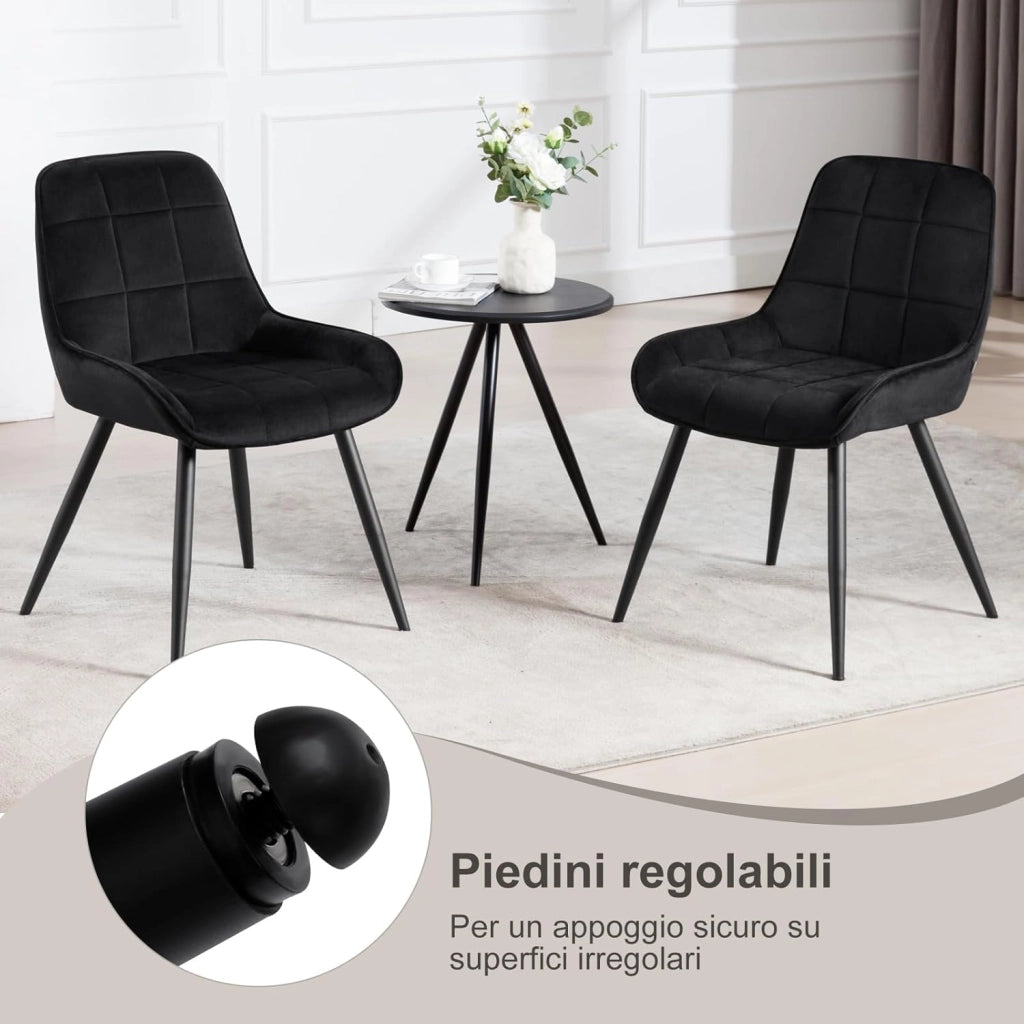 Set di 2 Sedie da Pranzo con Schienale Curvo, Sedie Ergonomiche in Velluto e Metallo, Poltroncina imbottita per Salotto, Ufficio, Camera da Letto, Nero BH331sz-2