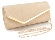 Borsa da sera elegante con catena e glitter, crossbody, piccola borsa da sera per la sposa, per matrimonio, festa, evento, vacanza (oro)