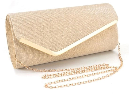 Borsa da sera elegante con catena e glitter, crossbody, piccola borsa da sera per la sposa, per matrimonio, festa, evento, vacanza (oro)