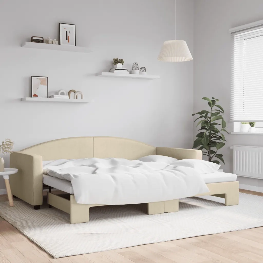 Divano letto | Sof¨¤ letto | Letto singolo Estraibile Crema 90x200 cm in Tessuto
