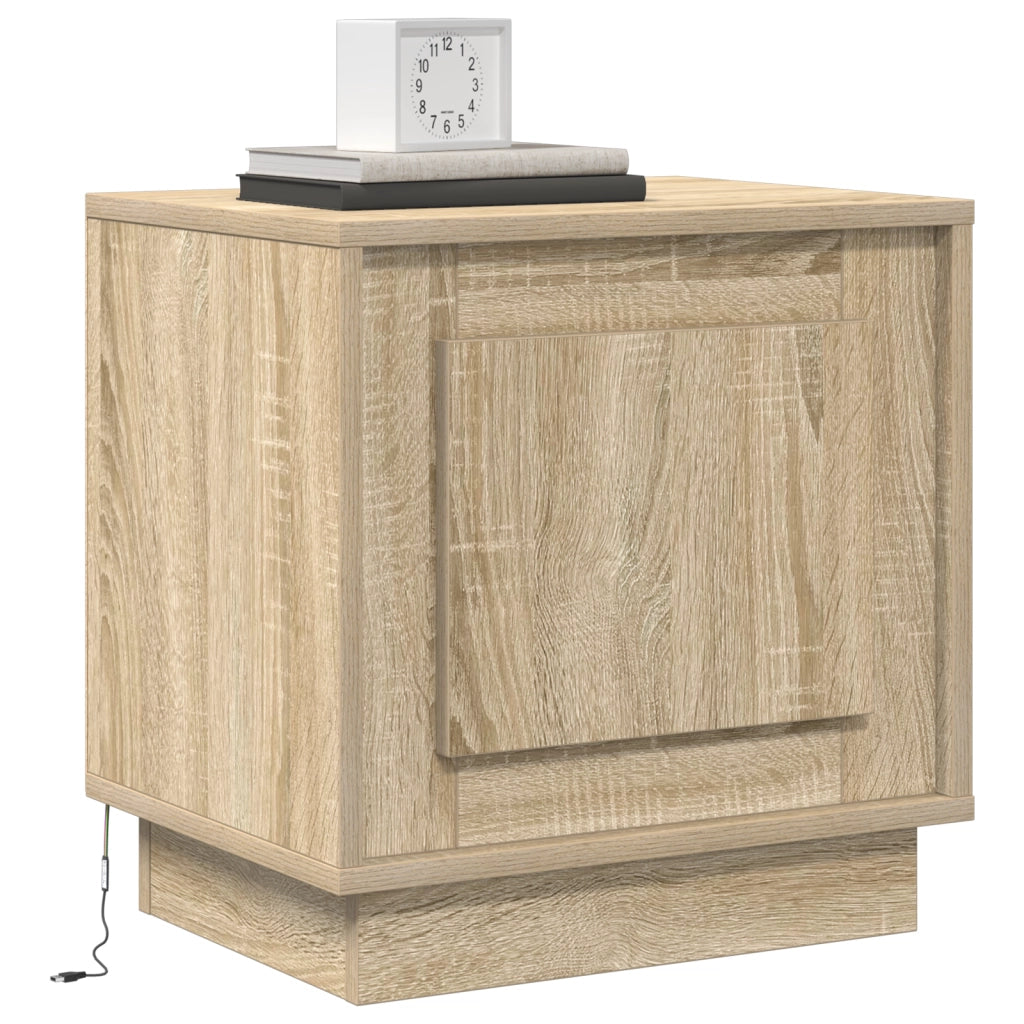Comodino con luci LED Rovere Sonoma 44x34,5x45 cm