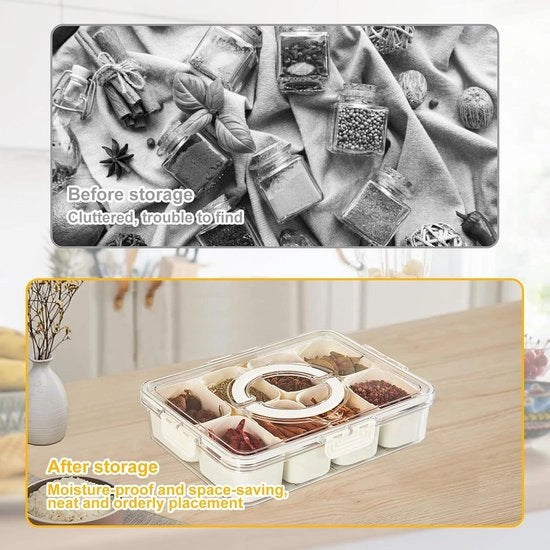 Snack contenitore divisibile con coperchio e maniglia - Contenitore portatile per conservazione di spezie e snack.