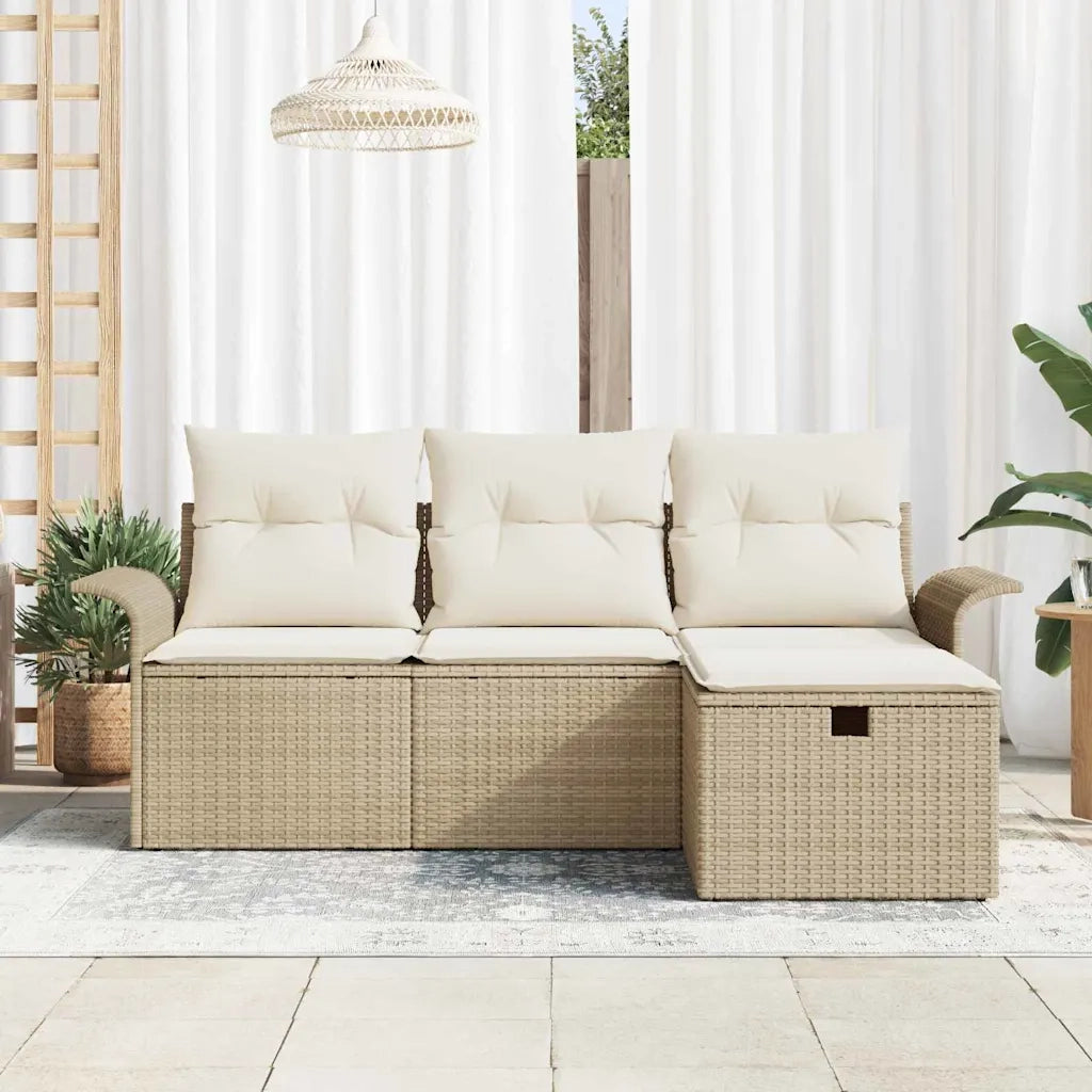 Set Divano da Giardino 4 pcs Beige e Crema polyrattan