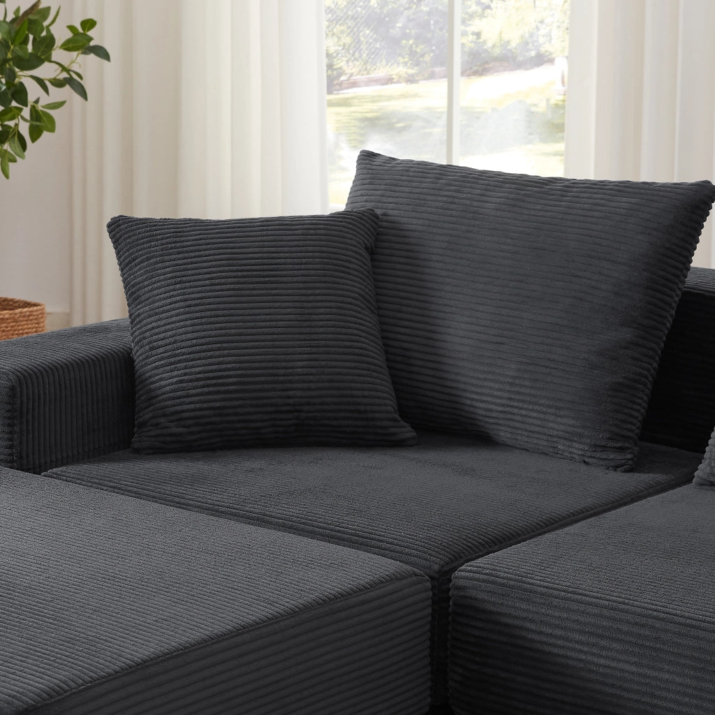 Divano modulare convertibile con funzione letto e base antiscivolo in velluto a coste - grigio scuro