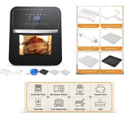 Frittura aerea - Cottura del pane - Frittura ad aria - Cottura in forno - Cottura al forno - Griglia - Scaldabagno - 12 Litri - Touchscreen - Grande - Nero