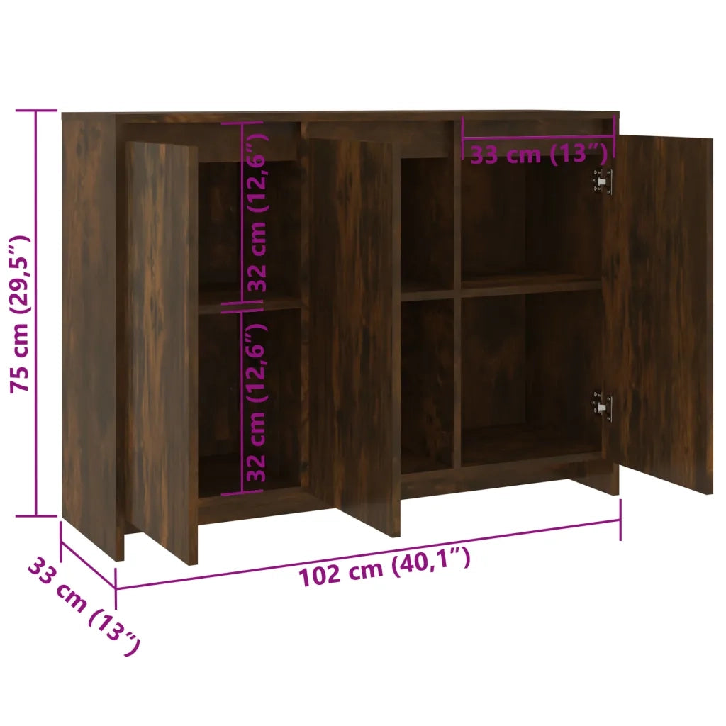 Credenza | Madia | Buffet da pranzo | Armadio da pranzo Rovere Fumo 102x33x75 cm in Truciolato