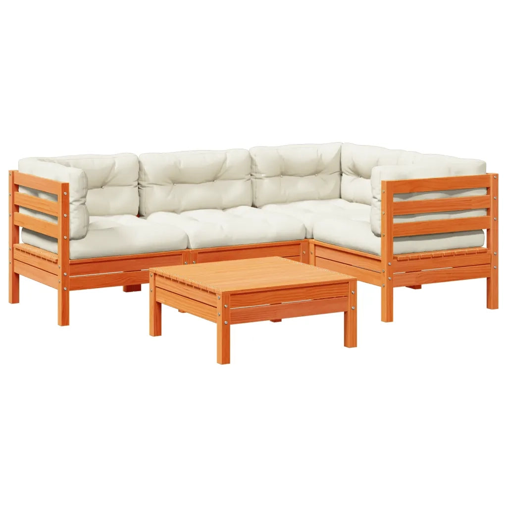 vidaXL Set Divani Giardino 5pz con Cuscini Marrone Cera Massello Pino