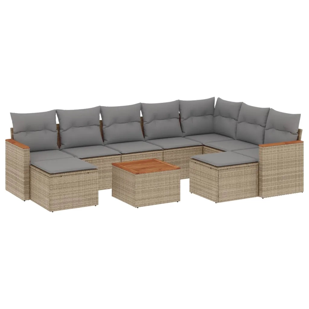 Set Divano da Giardino 10 pz con Cuscini Beige Misto Polyrattan