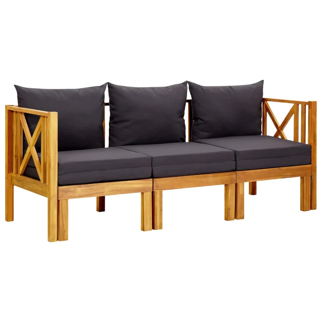 Panchina da giardino arredo esterno per patio terrazzo 3 posti con cuscini 179 cm legno massello di acacia 02_0011319