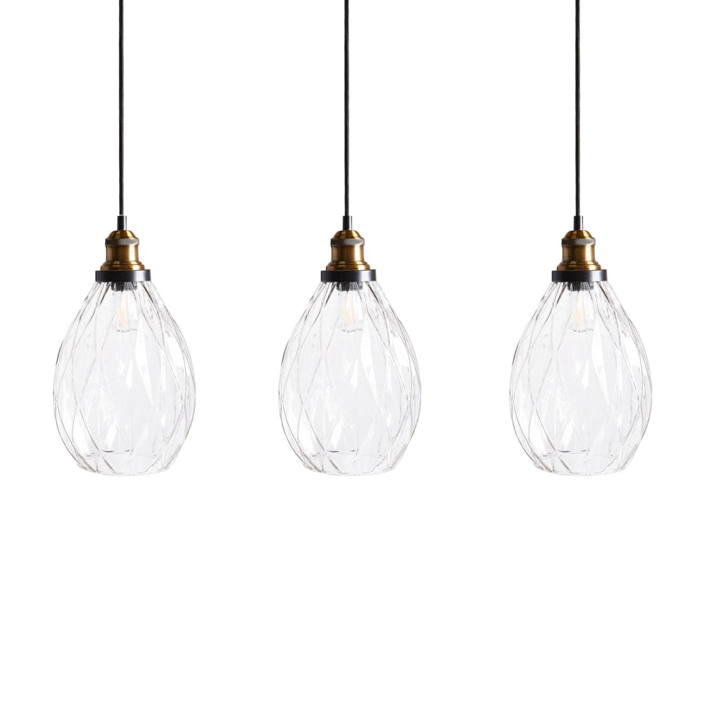 Lampadario in vetro trasparente e metallo con paralume a 3 punti per l'illuminazione a sospensione