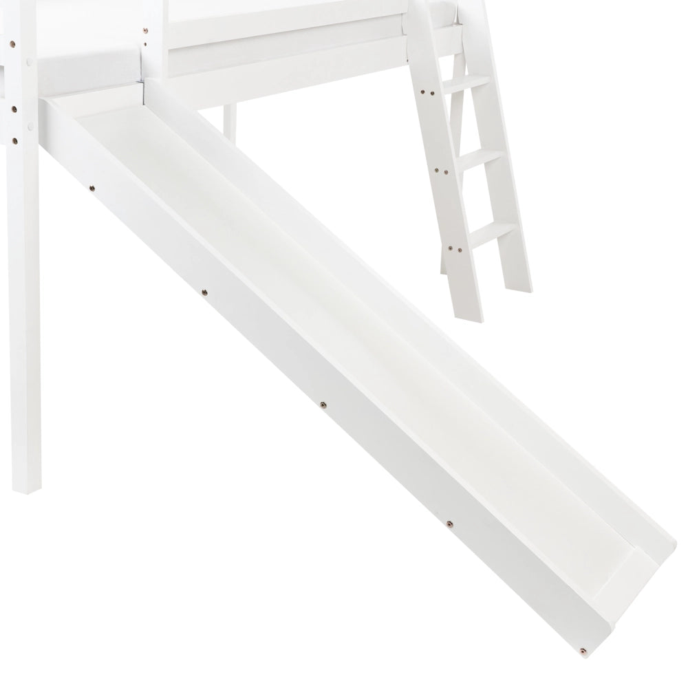 Letto a castello per bambini in legno con rete a doghe 90 x 200 cm con scivolo bianco per bambini
