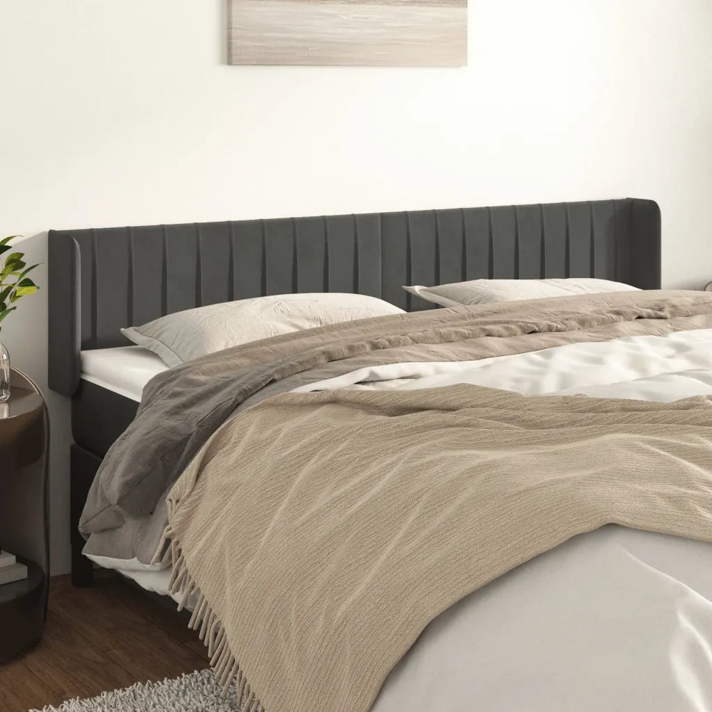 Testiera | Testata ad Orecchio Grigio Scuro 163x16x78/88 cm in Velluto