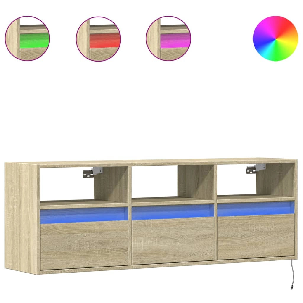 Mobile TV multimediale mensola TV credenza mobile TV sala da pranzo soggiorno camera da letto a parete con luci LED rovere Sonoma 130 x 31 x 45 cm marrone 02_0028006