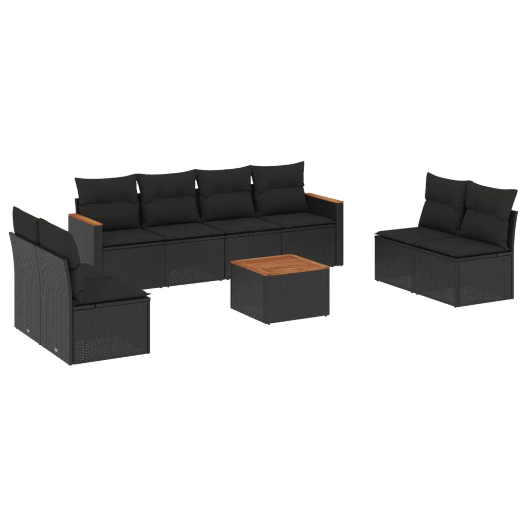 Set Divani da Giardino 9 pz con Cuscini Nero in Polyrattan 3225894