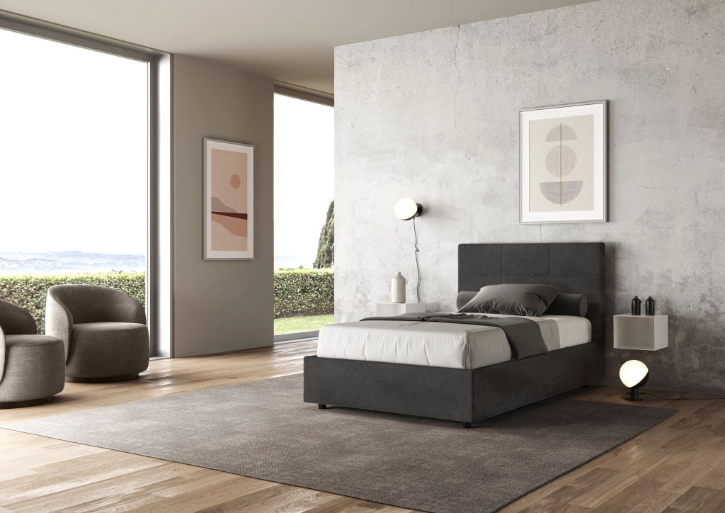BS COM Letto una piazza e mezza senza rete imbottito 120x200 microfibra grigio