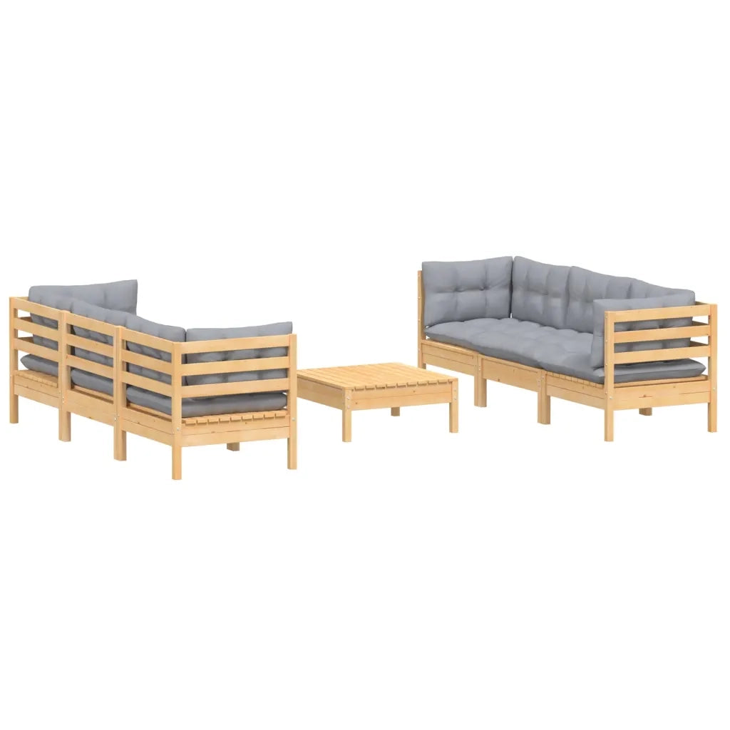 Set Divani da Giardino 7 pz con Cuscini Grigi Massello di Pino 3096117