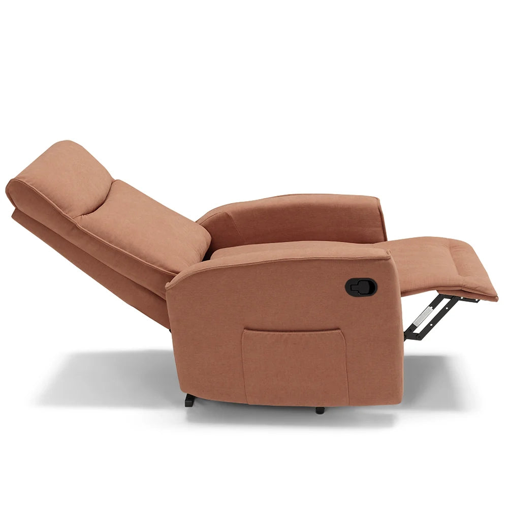 Poltrona relax manuale Londra, reclinabile manualmente, 3 diverse posizioni, design moderno, seduta ergonomica, tessuto idrorepellente, colore Terra