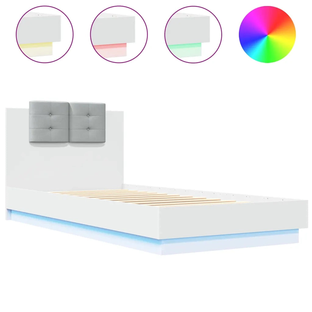 Giroletto con Testiera e LED-Struttura Letto con testiera Bianco 90x200 cm 977650