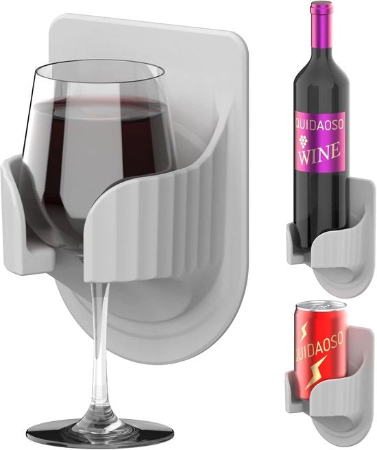 Sostegno da parete multifunzionale per bicchieri, birra, bottiglie e lattine - 1 pezzo - grigio - plastica